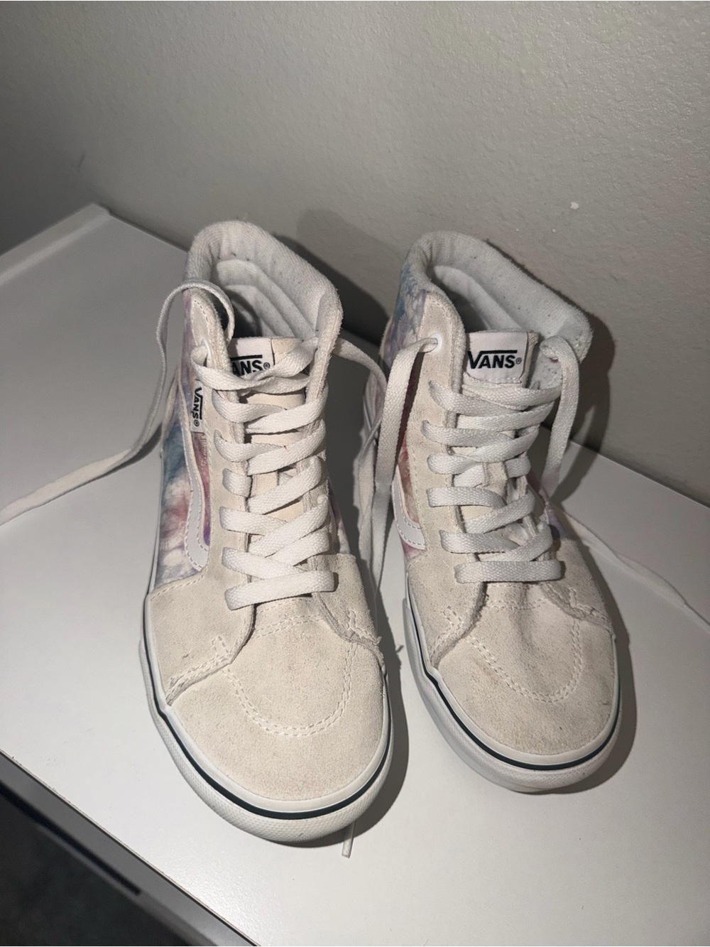 Vans Kids High-Top Sneakers in White with Pastel Tie-Dye Side Panels